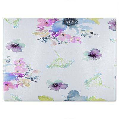 Watercolour Flowers Glass Chopping Board