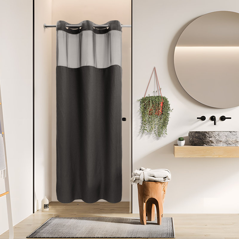 Rideau de douche Ramjani Waffle Weave, Noir, H 74 po x l 36 po