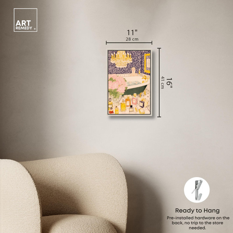 "Bath Time I", reproduction d'art sur toile par Art Remedy, cadre argenté, 10 x 15, H 16 po x l 11 po, Cadre argenté