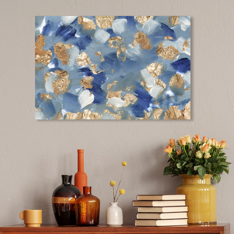 Abstrait des océans d'or - reproduction d'art sur toile, H 16 po x l 24 po x 1,5 po, Toile tendue