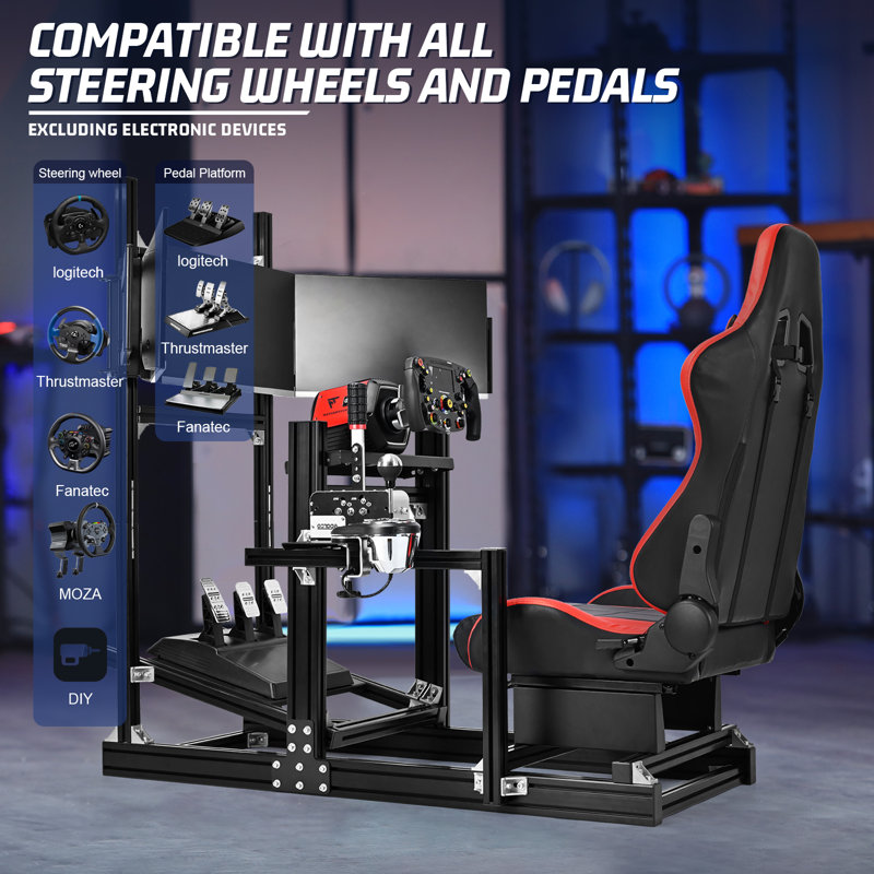 Anamn Racing Sim Cockpit With Triple Monitor Mount And Red Seat.not Include Wheel Handbrake Shifter And Pedals