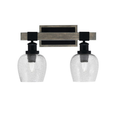 Bitner 2 Light Bath Bar Shown In Matte Black & Painted Distressed Wood-Look Metal Finish With 6" Glass