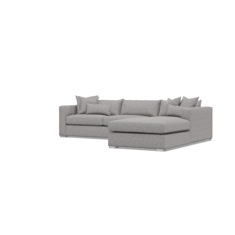 Chaise Sectional, Right Hand Facing, Gray Polyester