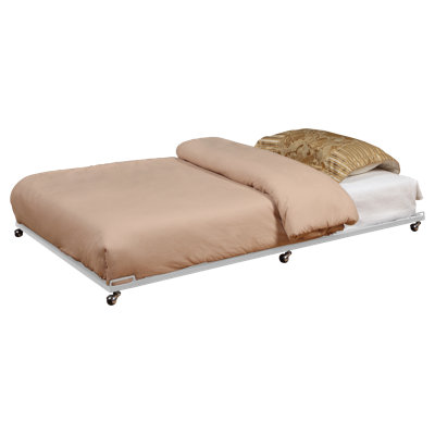 Twin Metal Trundle Bed Frame with Slats Support & Wheels, Roll-Out Pull Out Bed for Daybed, No Box Spring Needed for Bedroom or Guest Room