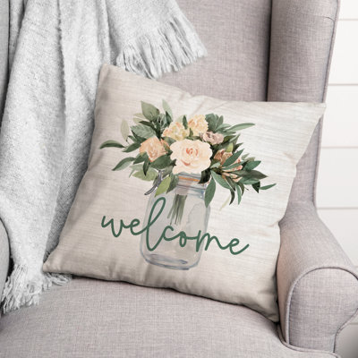 Welcome Jar of Flowers Square Pillow Cover & Insert