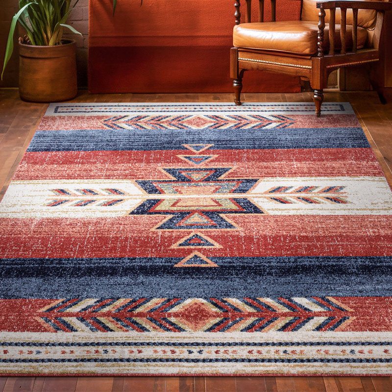  Tapis à motif tribal Crimson Southwestern, Rectangle 5 pi 3 po x 7 pi 3 po