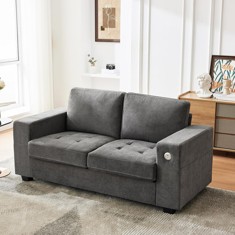 Canapé-lit 70 po en chenille 70 po avec chargement USB - Canapé modulaire moderne avec poches de rangement et housse amovible