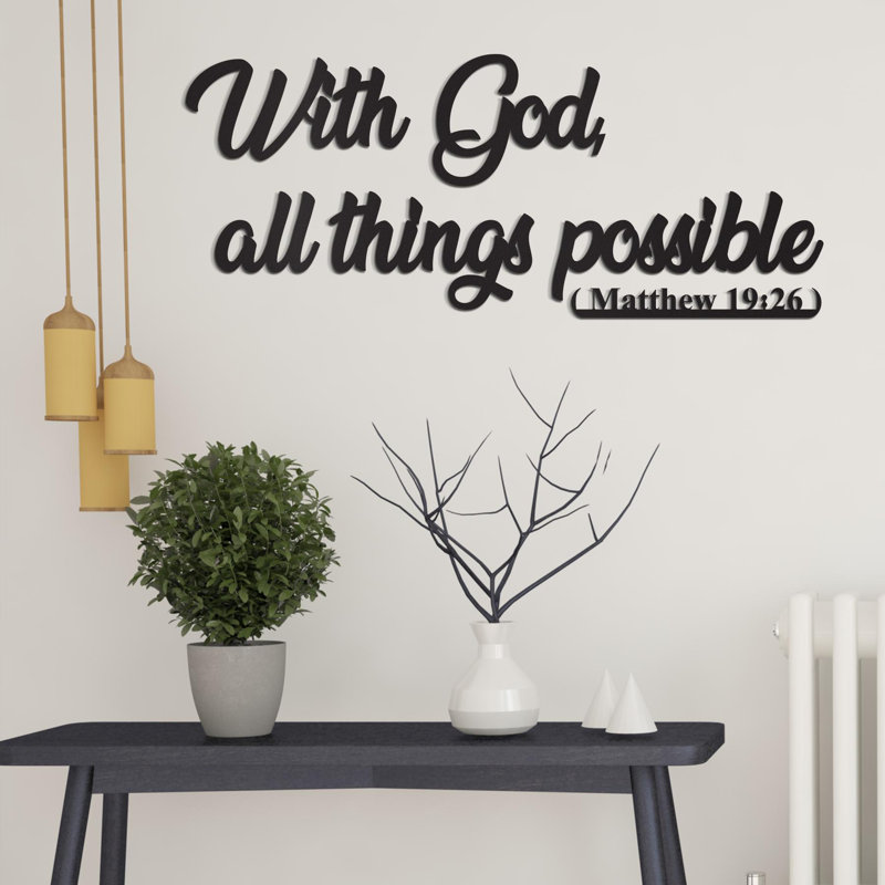 «With God All Things possible», art mural en métal, Matthew 19:26, signe de verset de la Bible, décor de maison chrétienne, écriture, cuisine