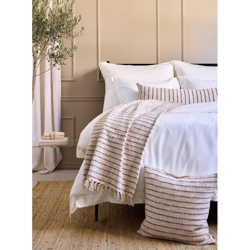 Jojo Pillow Cover & Insert, Rectangular 14" H x 40" W, Ivory/Charcoal Striped