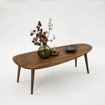 Modern Coffee Table, Walnut Color, 45.3 x 15.0 x 19.0 inches | 100% High Quality Pine Wood Frame & 100% Beech Wood Legs | Stylish Geometric Design, Perfect for Living Room & Contemporary Spaces