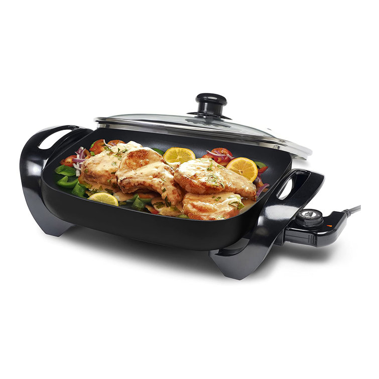 Elite Cuisine 12X12 Non-Stick Electric Skillet with Glass Lid