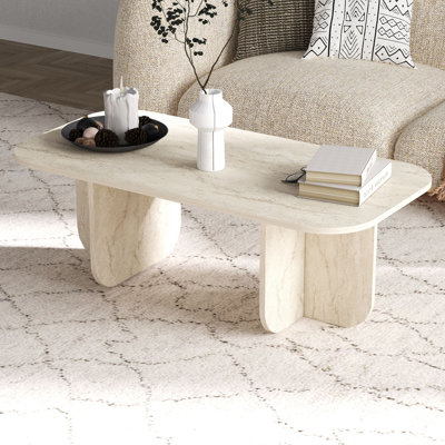 Table basse moderne, couleur travertin, 47,2 x 16,3 x 23,4 pouces | 100% panneau de particules enduit de mélamine, épaisseur: 0,7 pouce | Design beige uni élégant, parfait pour le salon et les espaces contemporains