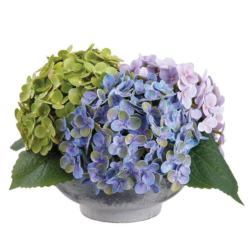 Faux hortensias en pot terre cuite