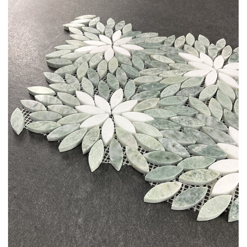 Mfl Ming Green And Thassos White Flower Pattern Marble Mosaic Wall & Floor Tile