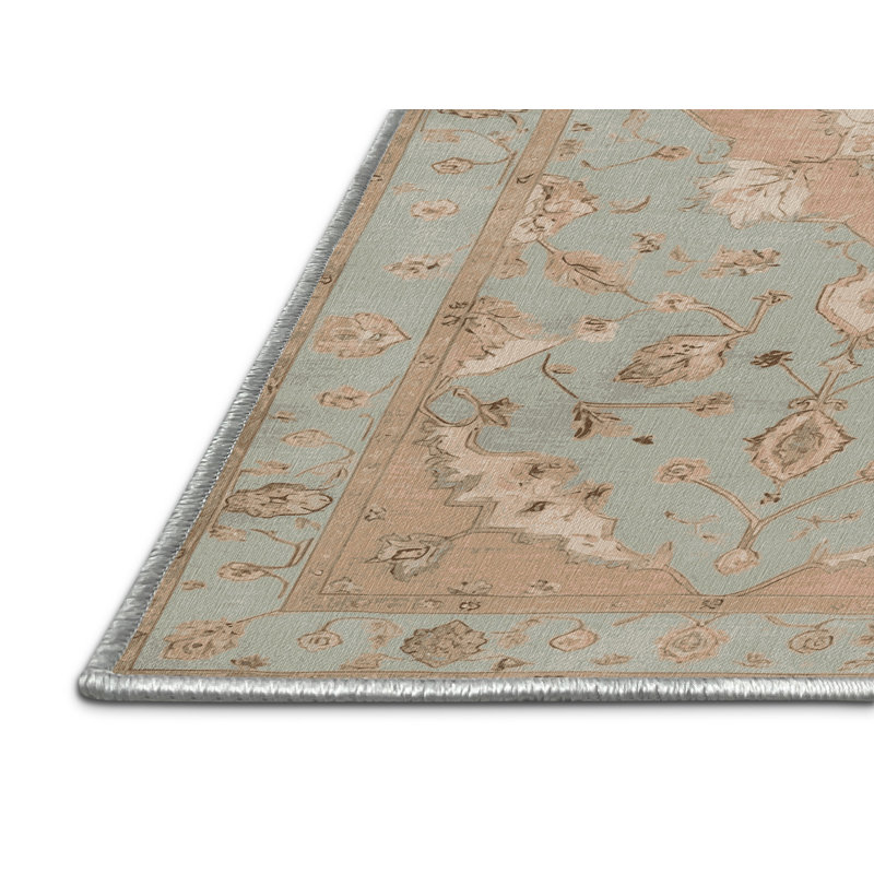 Machine Washable Tabriz Beige Area Rug, Square 7'