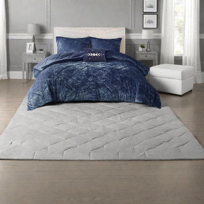 Ensemble de literie en velours luxueux, polyester bleu marine, style moderne pour la maison