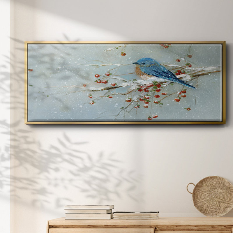 Oiseau bleu en hiver - toile encadrée