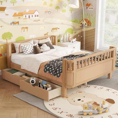 Lit plateforme en bois pour enfants, lit à profil bas en bois avec rails