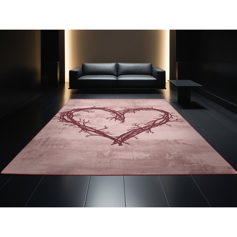 Soft Plush Ferland Valentines Modern & Contemporary Abstract Area Rug in Brown – Rose Binding, 5x8