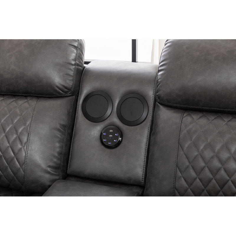 Sectional 3-Piece 197”Recliner Sofa Set For Living Room Bluetooth Three Speaker ,Led Lighting And Cup Holders, Gray