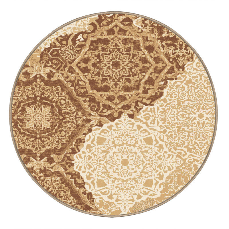 Tapis marocain d'inspiration mondiale lavable à la machine Paulett, Rond 4 pi