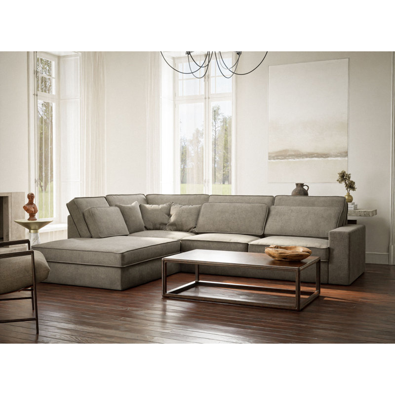 5 Seater Corner Sofa , Left Hand Facing, Light Brown Polyester/Chenille