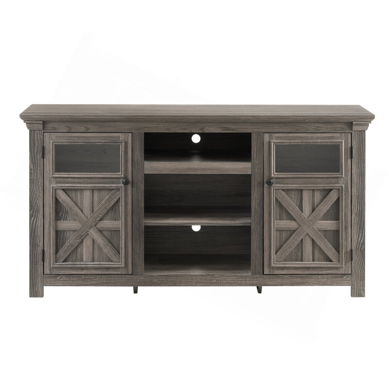 Modern Farmhouse TV Stand With Barn Doors, Dual Storage, And Cable Management For Versatile Home Use., Gray, No