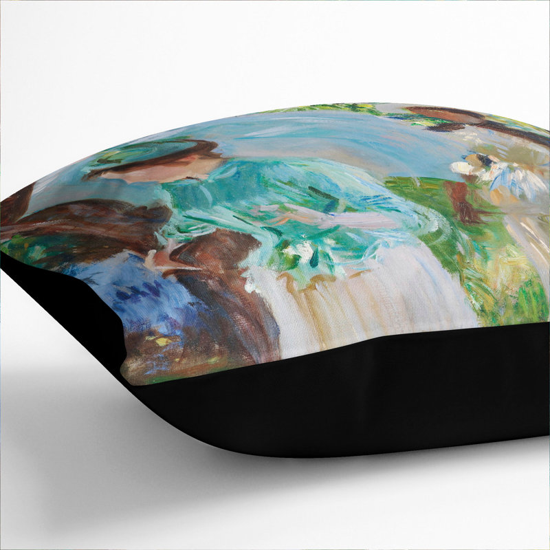 Two Girls With Parasols Square Throw Cushion, 40cm H x 40cm W x 15cm D, Black