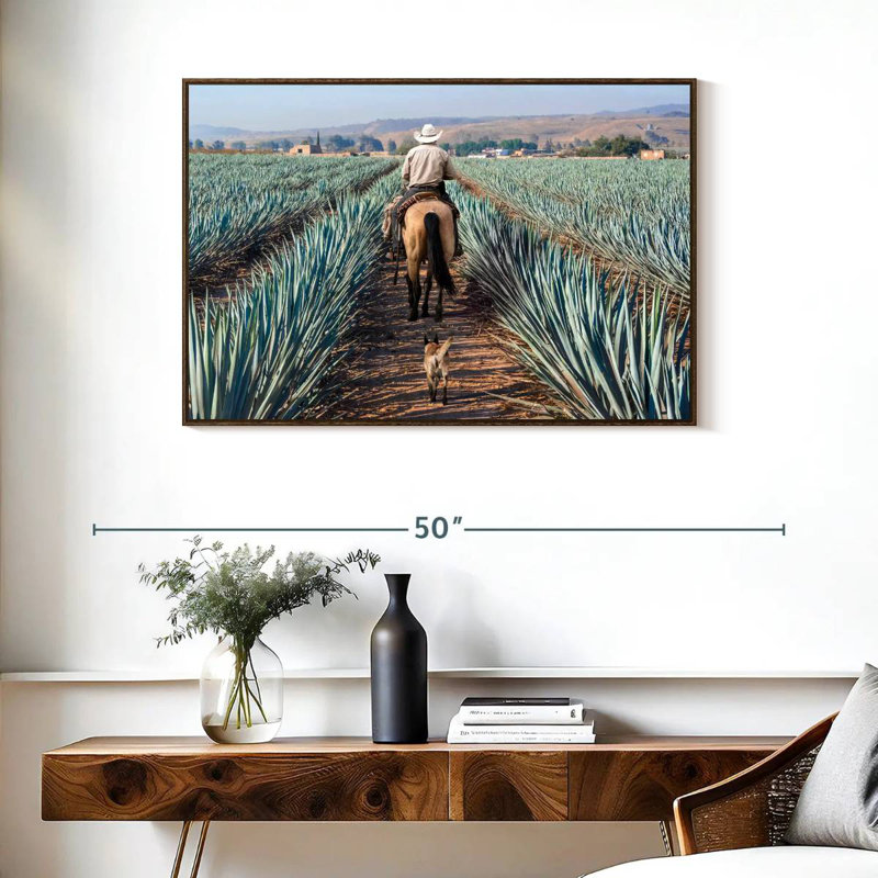 Inspecter la plantation d'agave, 37 po x 25 po, Cadre flottant noyer