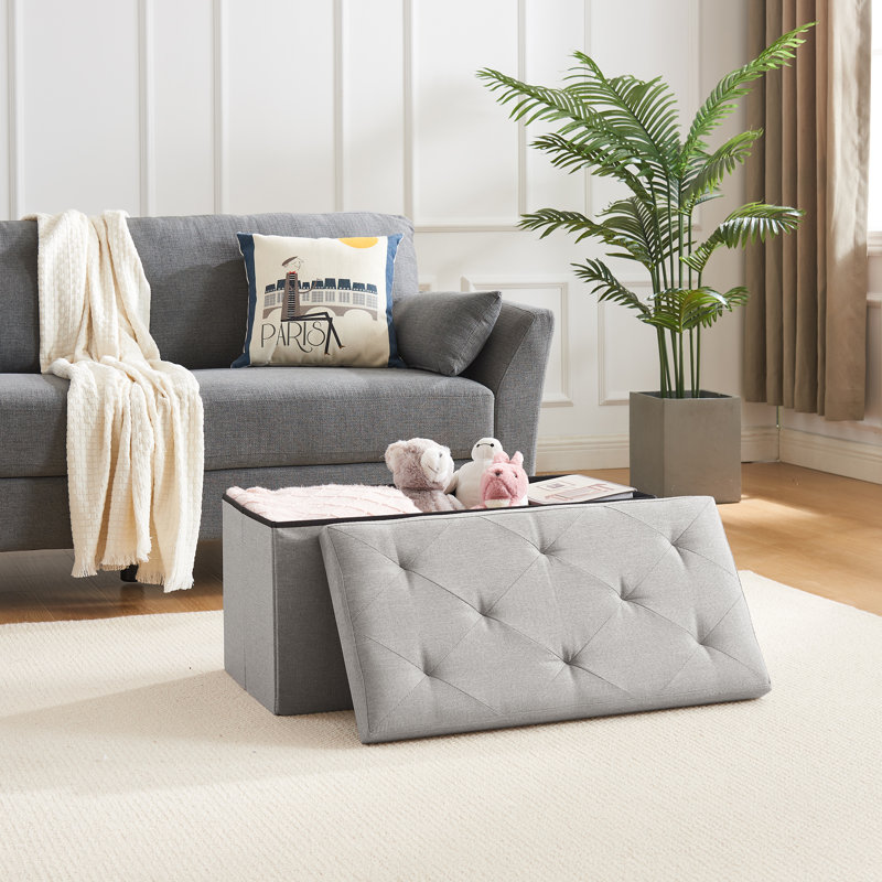 Benita Upholstered Ottoman, Light Gray Polyester Blend