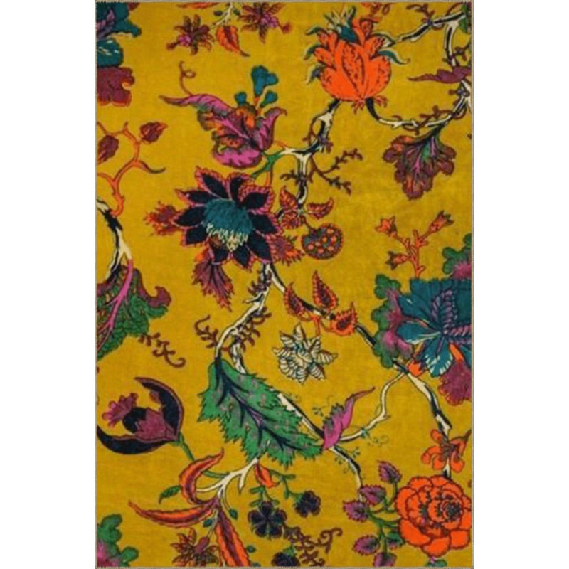 Tapis décoratif à motif floral jaune, Rectangulaire 3 pi x 5 pi