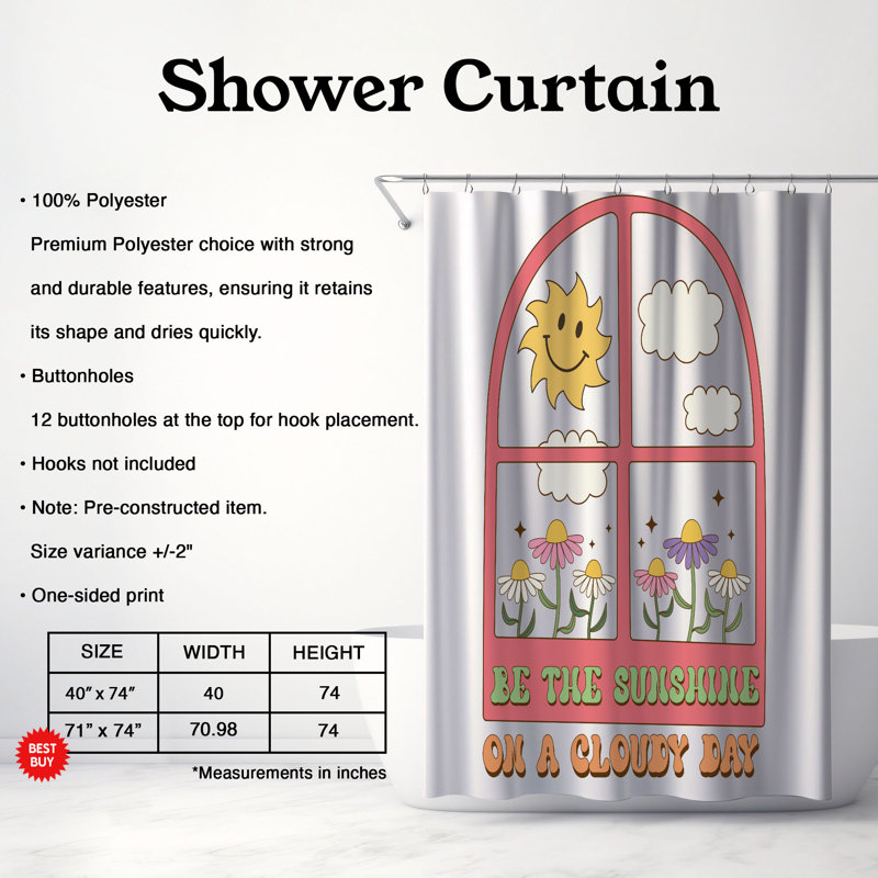 Shine On - rideau de douche standard 1 pièce, H 74 po x l 71 po