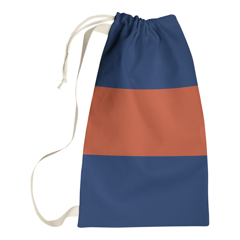 Fabric Laundry Bag with Handles, 29" H x 18" W x 1.5" D, Orange/Navy Blue/Orange