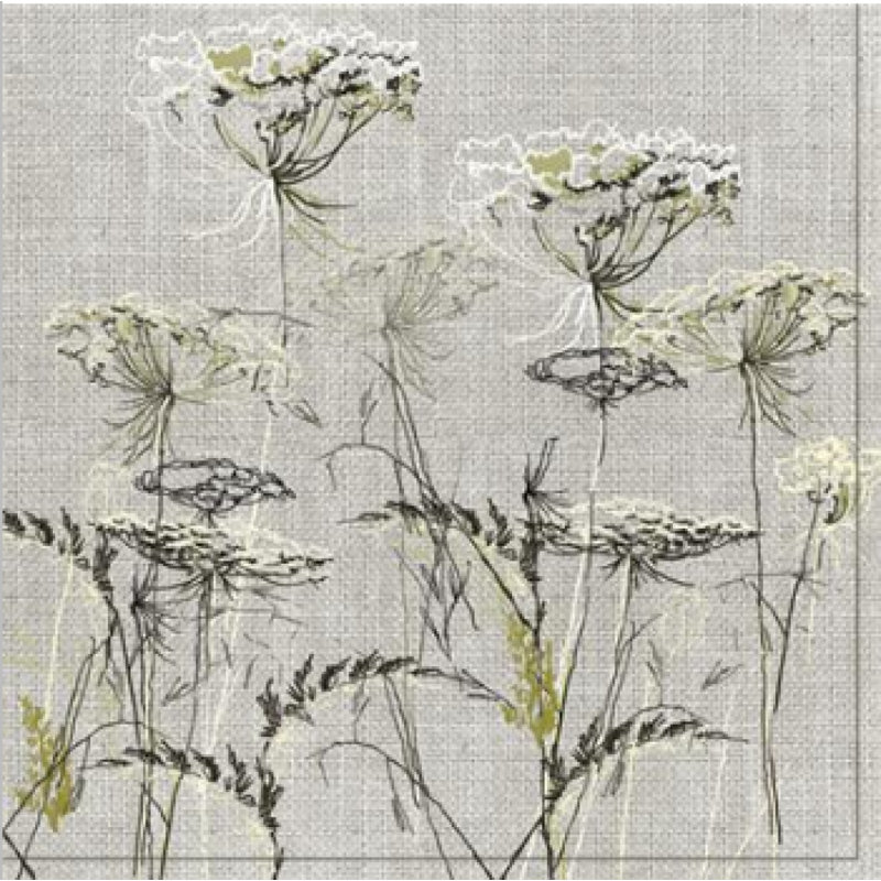 Ensemble de 20 serviettes délicates à motif de fleurs sauvages sur fond doux d'aspect lin