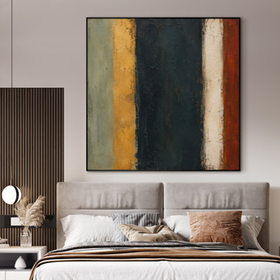 Extra Large Wall Art Fabric Print - Abstract Vertical Stripes in Earth Tone Palette with Modern Minimal Design for Living Room or Bedroom - "Frame Assembly Required (Unfinished Frame)"