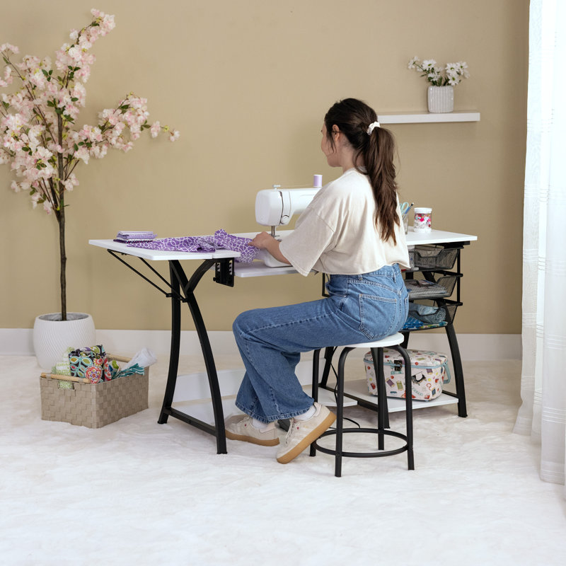 Machine à coudre Pro Stitch, table de passe-temps et de couture avec plateau pliable, plateforme réglable en hauteur et rangement, gris anthracite / blanc