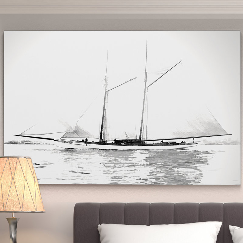 « voilier », reproduction d’impression, H 32 po x l 48 po x P 1,5 po, Pas de tapis, Toile tendue