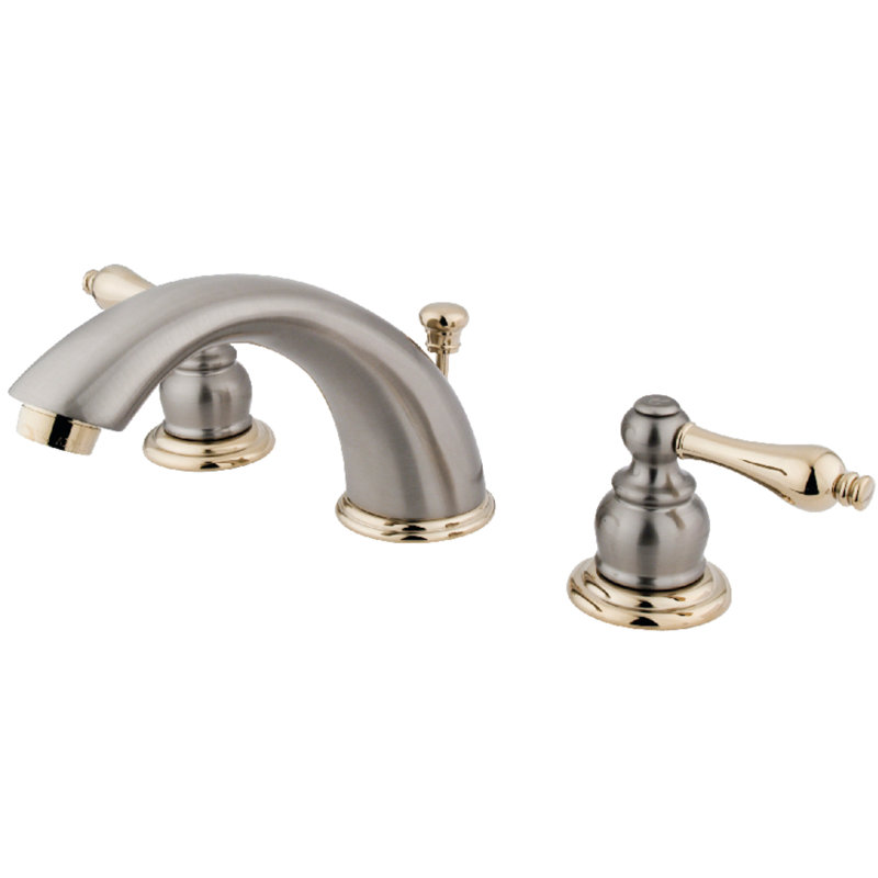 Widespread Bathroom Faucet with Drain Assembly, Satin Nickel/Polished Brass