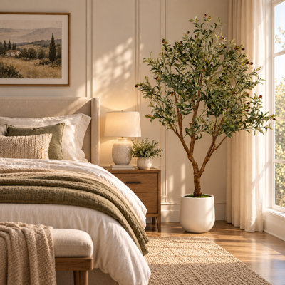 72 " H Faux Olive Tree in Stone and Resin Pot