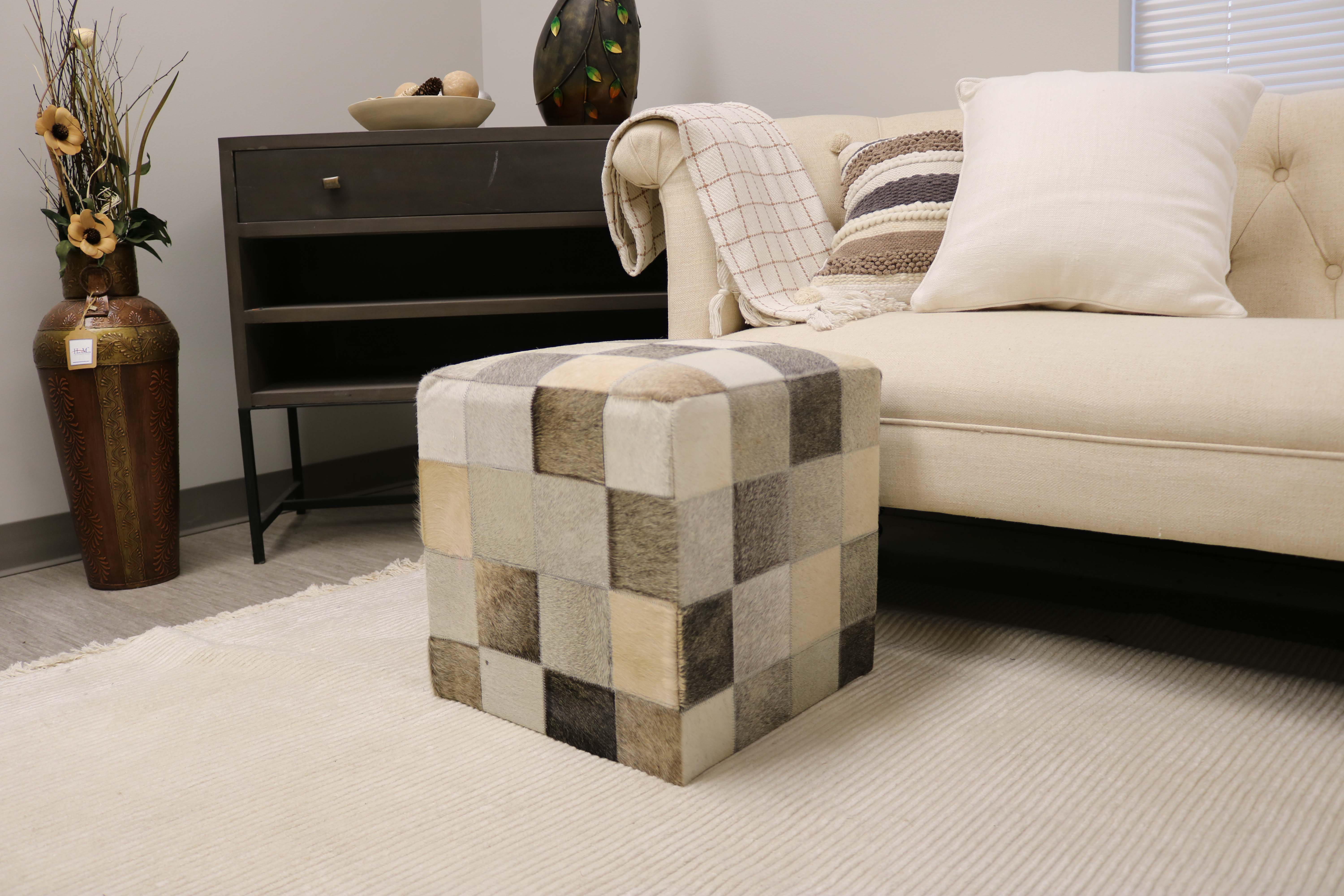 Millwood Pines Home&Manor Seville 16" Cowhide Leather Cube Pouf