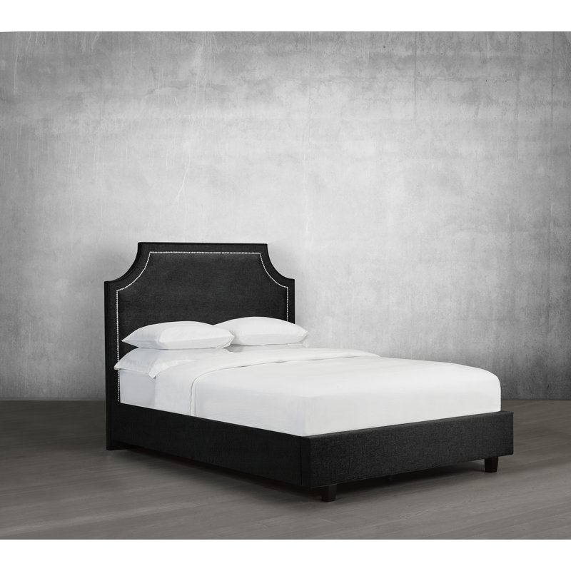 Lit plateforme tapissier en bois massif, Noir, Grand