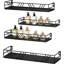 Ensemble de 4 tablettes murales flottantes en bois massif et en métal avec rails de protection - Tablette de rangement robuste pour salle de bain, chambre à coucher, salon, cuisine, bureau