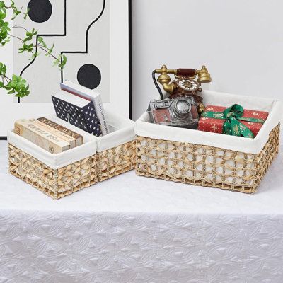 Panier en osier, ensemble de 3 paniers de rangement en jacinthe d'eau tissés à la main pour l'organisation, grands paniers de rangement en osier avec poignées, petits paniers de rangement en papier hygiénique pour tablettes et décoration