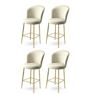 Ensemble de tabourets de bar élégants (4 pièces), crème et or | Cadre 100% métal, 17,9 po x 42,1 po x 15,7 po | Confortable dossier en mousse à 18 et 22 sièges en mousse, idéal pour les espaces de cuisine et de salle à manger modernes, design élégant et glamour