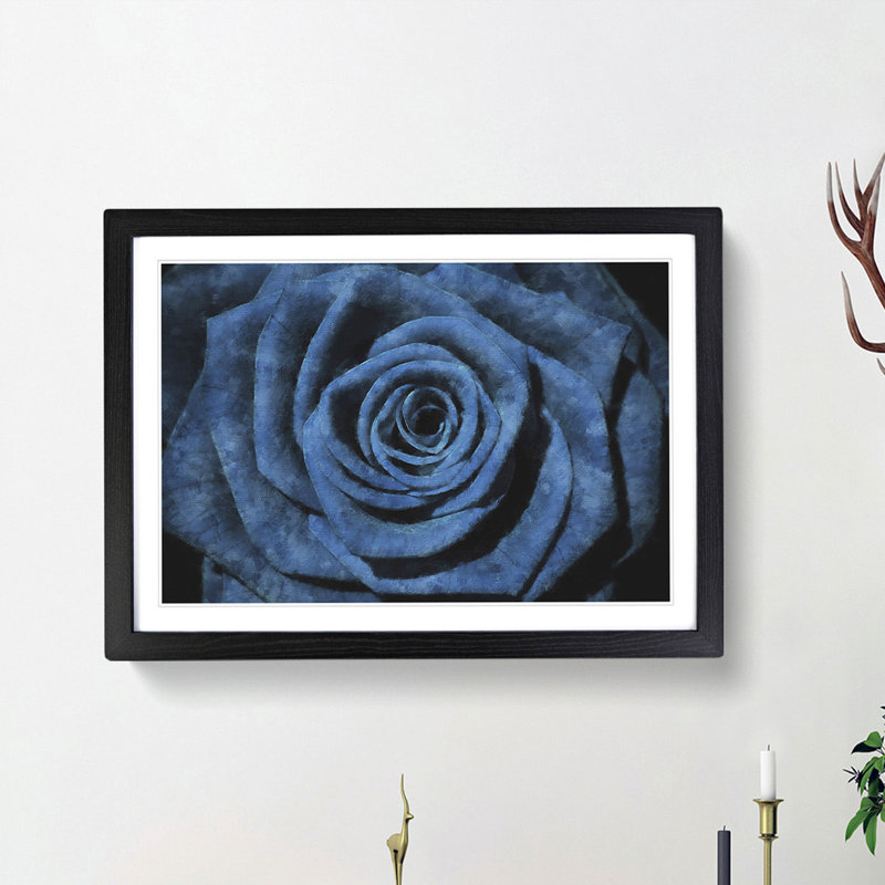 Pretty Blue Rose - Picture Frame Painting Print, Black Framed, 45cm H x 63cm W x 2cm D
