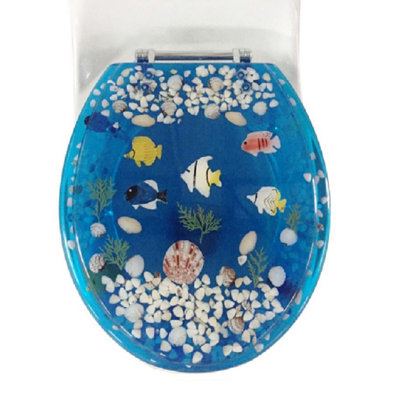 fish lure resin toilet seat Seat, Round Soft Close Quick Release 3D Effects Heavy Duty Toilet Seats with Blue Seashells Cover, Acrylic Seats Ocean Series 17 Inch DANIELS STANDARD ROUND BLUE AQUARIUM
