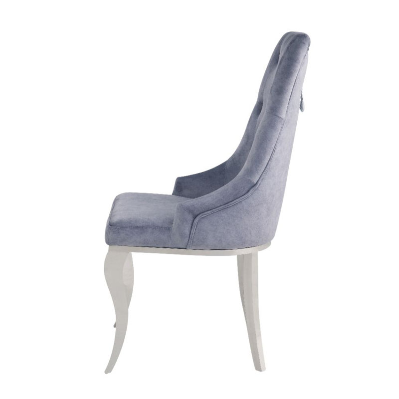 Gray Tufted Upholstered Side Chair with Metal Legs