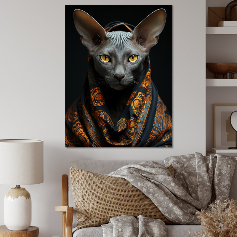 Portrait oriental de chat oriental Opulence II - Chat, décoration murale, H 44 po x l 34 po x P 1,5 po, Toile tendue