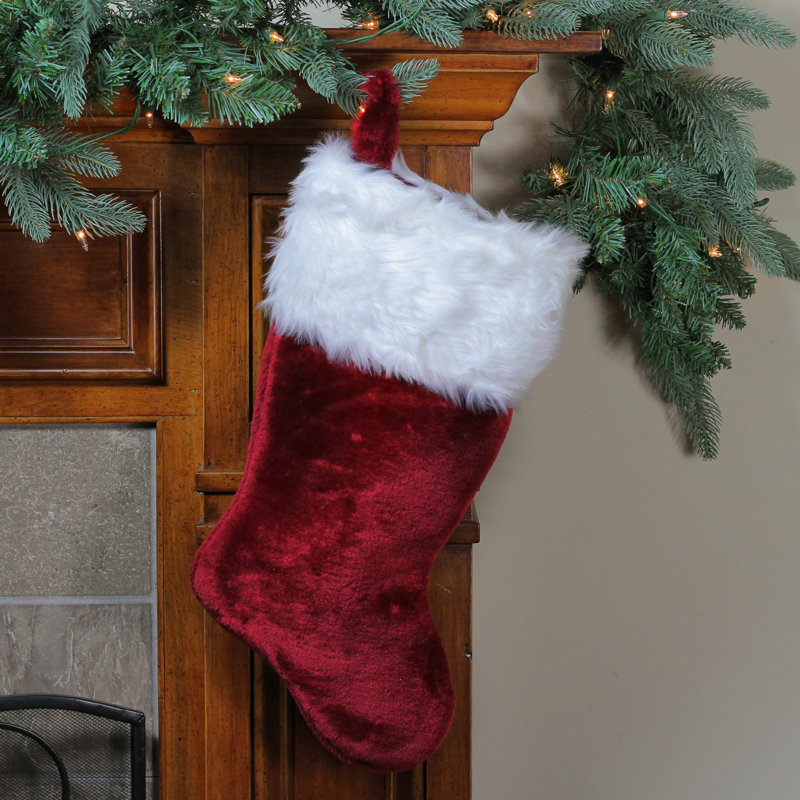 Chaussette de Noël traditionnelle 20 po bourgogne et blanc
