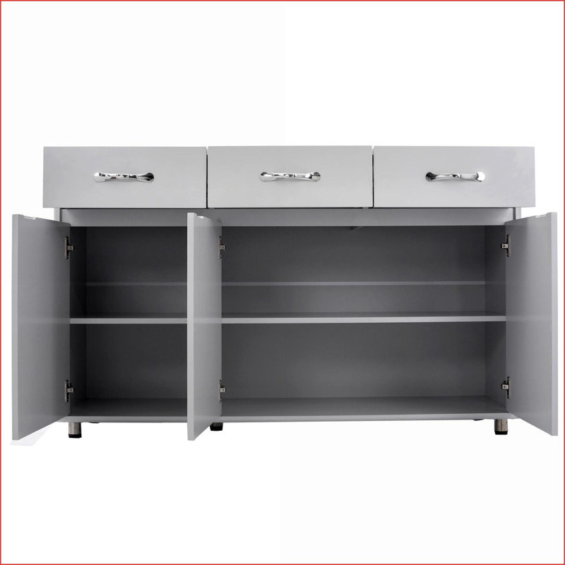 Buffet avec 3 portes et 3 tiroirs | Armoire de rangement en panneau de fibres à densité moyenne gris ardoise E1 | Contemporain | Chambre à coucher